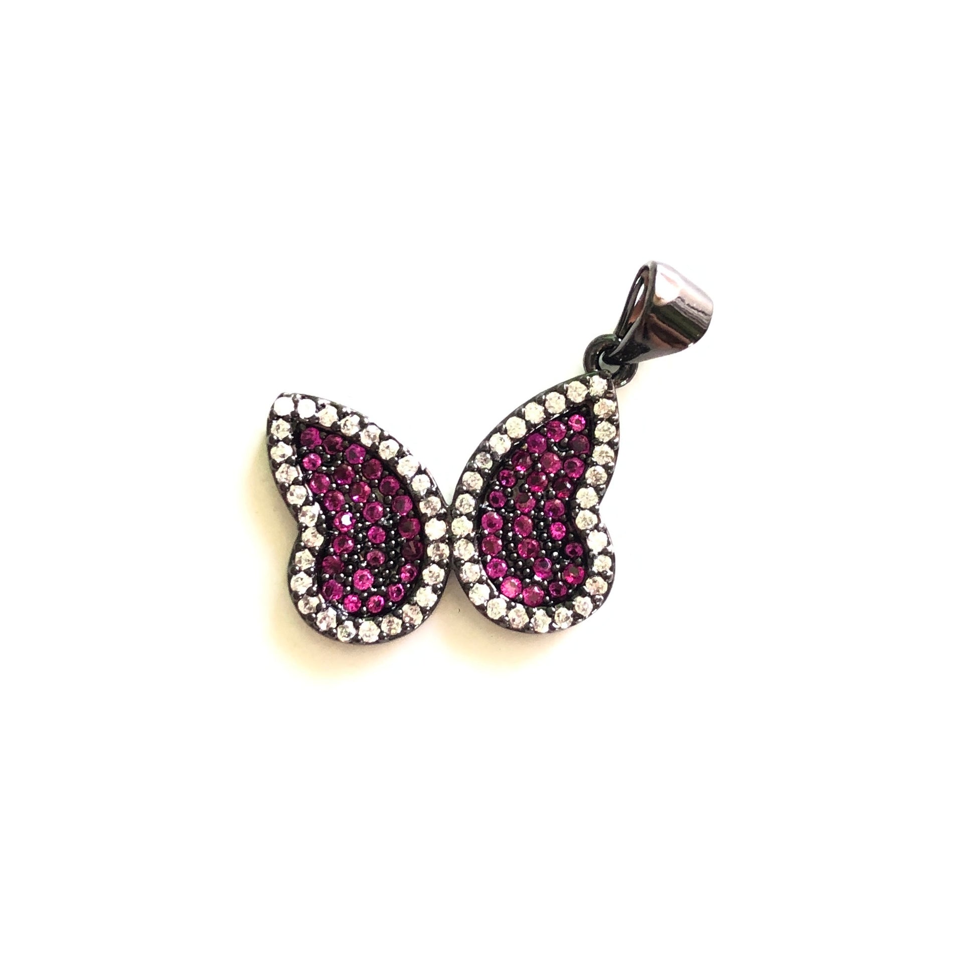 5pcs/lot 21*15mm Colorful CZ Paved Butterfly Charms Fuchsia on Black CZ Paved Charms Butterflies Charms Beads Beyond