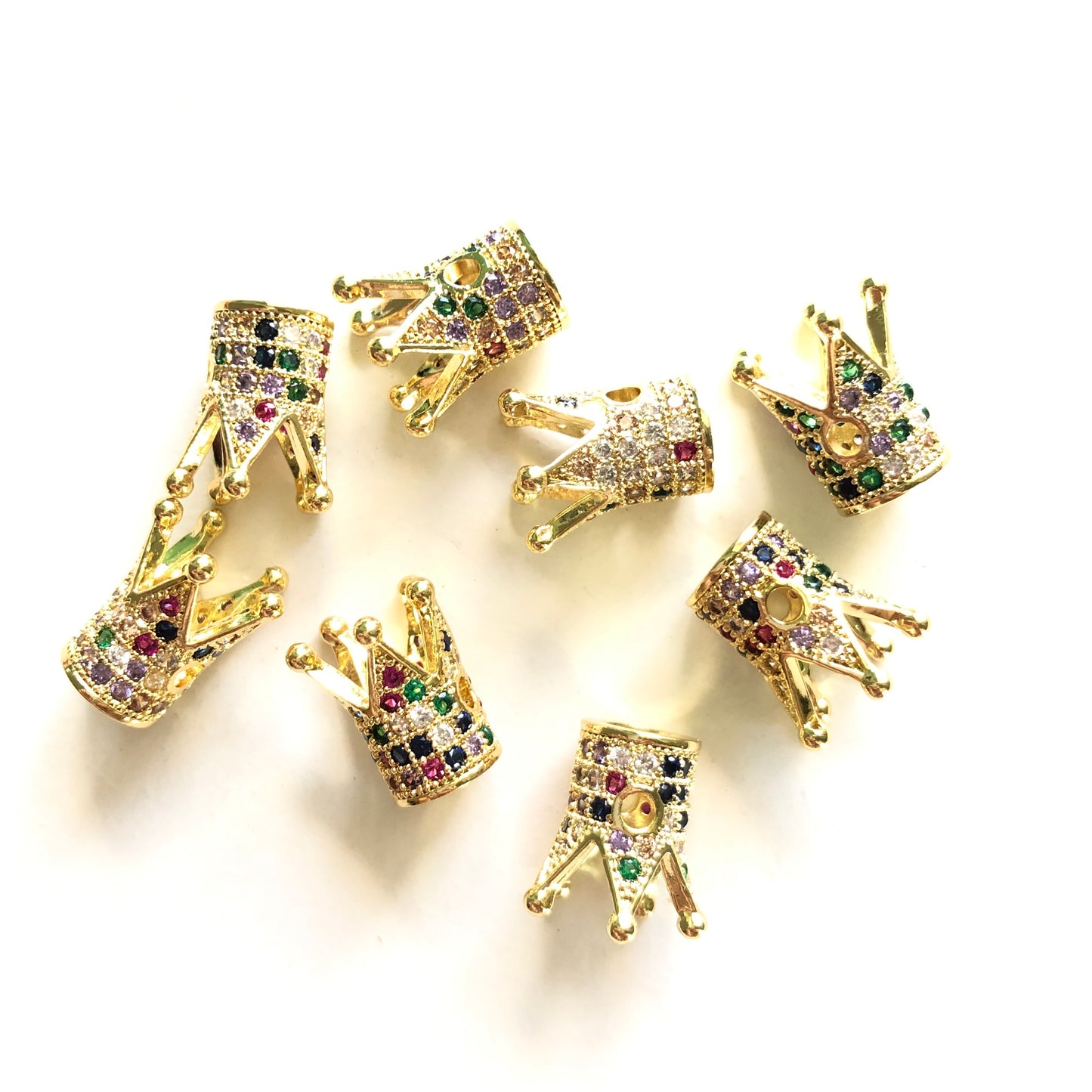 10pcs/lot Multicolor CZ Paved Crown Spacers Gold CZ Paved Spacers Colorful Zirconia Crown Beads Charms Beads Beyond