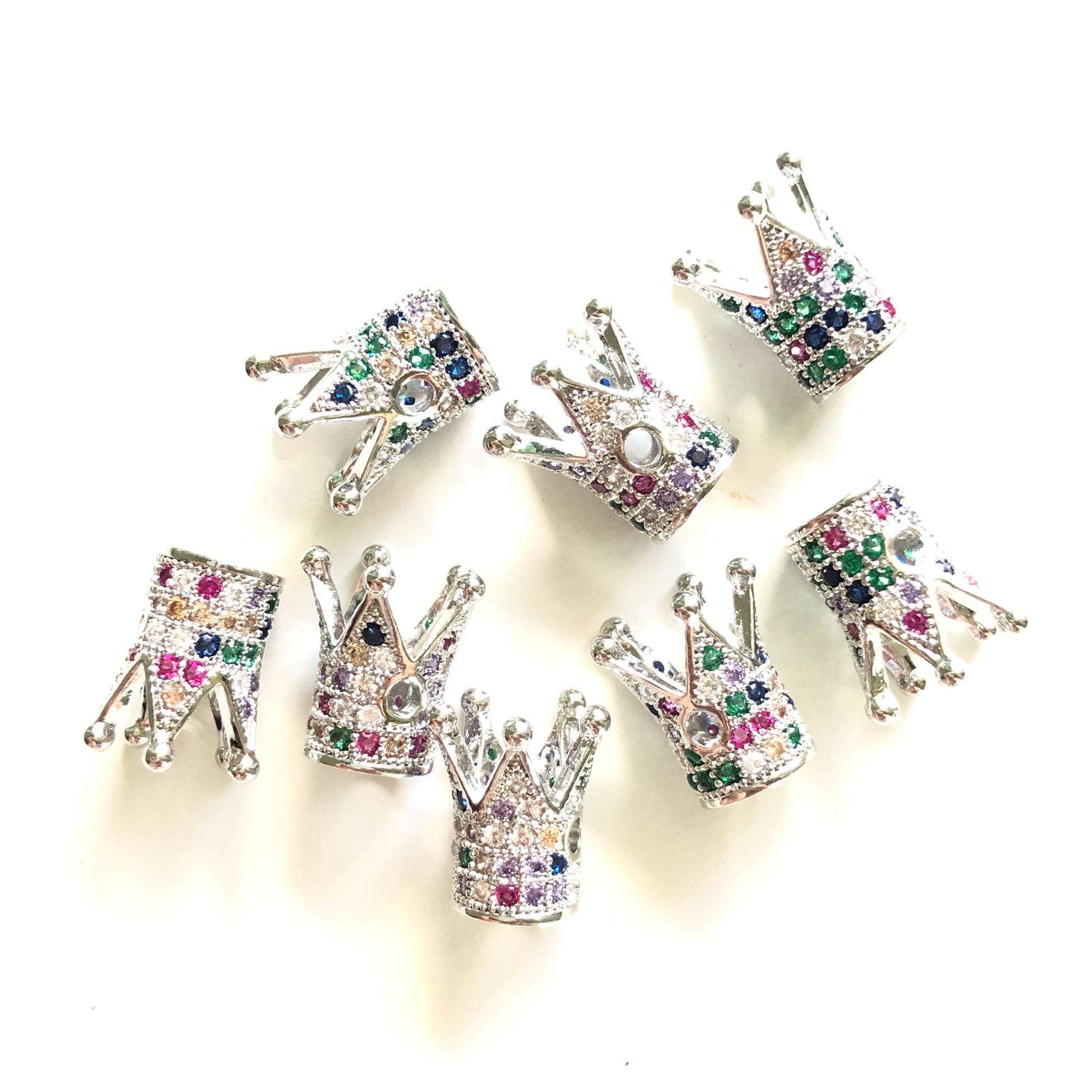 10pcs/lot Multicolor CZ Paved Crown Spacers Silver CZ Paved Spacers Colorful Zirconia Crown Beads Charms Beads Beyond