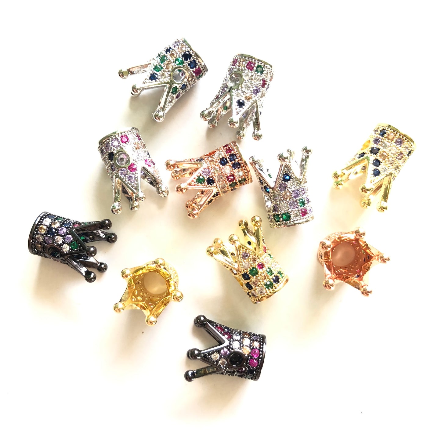 10pcs/lot Multicolor CZ Paved Crown Spacers CZ Paved Spacers Colorful Zirconia Crown Beads Charms Beads Beyond