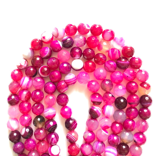 2 Strands/lot 10mm Fuchsia Faceted Banded Agate Stone Beads Stone Beads Breast Cancer Awareness Faceted Agate Beads Charms Beads Beyond