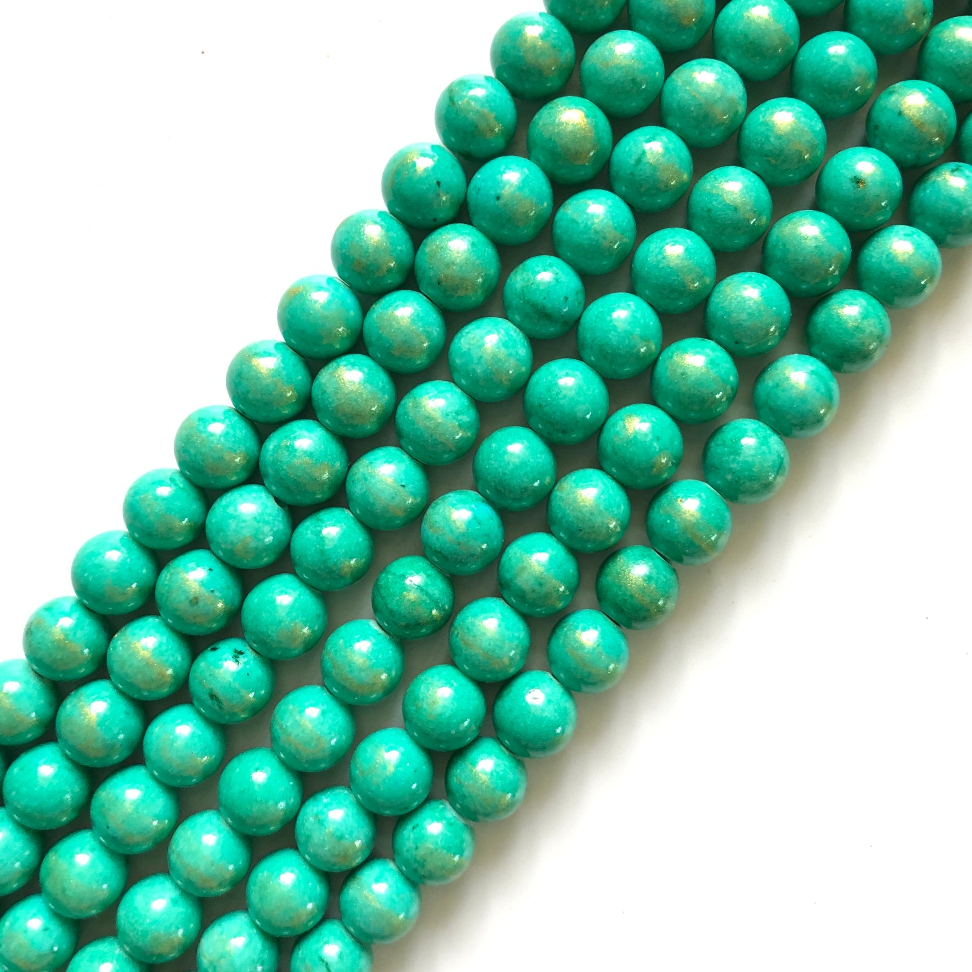 2 Strands/lot 8mm, 10mm Bright Turquoise Gold Plated Jade Round Stone Beads Stone Beads 8mm Stone Beads Gold Plated Jade Beads Round Jade Beads Charms Beads Beyond