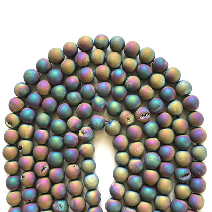 2 Strands/lot 10mm Matte Rainbow Druzy Agate Round Beads Stone Beads Other Stone Beads Charms Beads Beyond