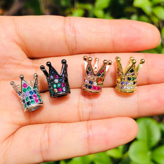10pcs/lot Multicolor CZ Paved Crown Spacers Mix Colors CZ Paved Spacers Colorful Zirconia Crown Beads Charms Beads Beyond