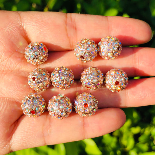 20-50pcs/lot 10mm Clear AB Rhinestone Paved Alloy Ball Spacers-Rose Gold Alloy Spacers & Wholesale Charms Beads Beyond