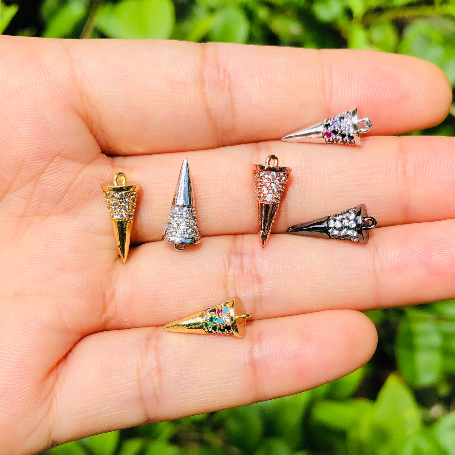 10pcs/lot 15*6.5mm CZ Paved Horn Charms Mix Colors CZ Paved Charms Charms Beads Beyond