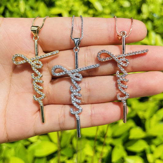 5pcs/lot 46*26.5mm CZ Paved Jesus Cross Necklace Necklaces Charms Beads Beyond