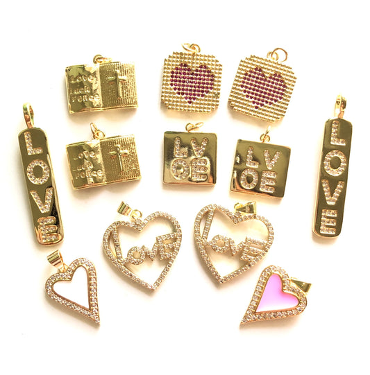 12pcs/lot LOVE Mix CZ Paved Charms Set-Gold CZ Paved Charms Love Letters Mix Charms Charms Beads Beyond