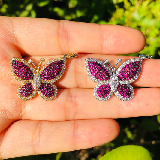 5pcs/lot 29.5*20mm Fuchsia CZ Paved Butterfly Charms CZ Paved Charms Butterflies Colorful Zirconia Charms Beads Beyond