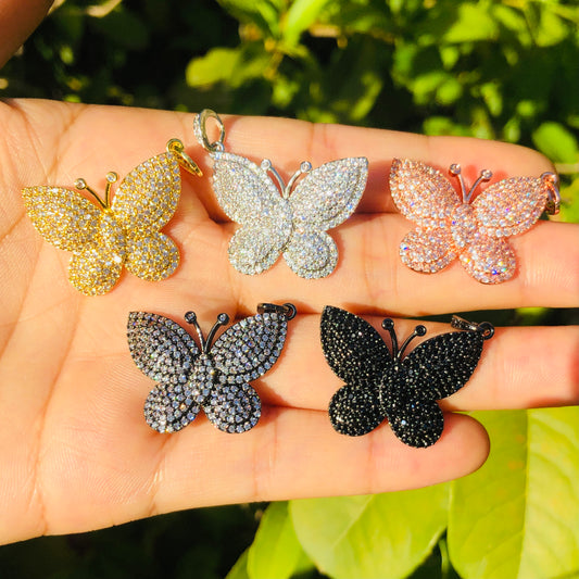 10pcs/lot 29.5*20mm CZ Paved Butterfly Charms Mix Colors CZ Paved Charms Butterflies On Sale Charms Beads Beyond