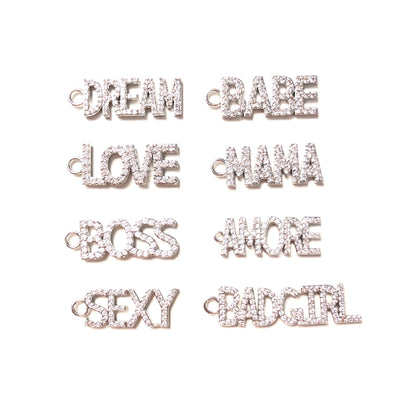 10pcs/lot Silver CZ Paved Letter Charms CZ Paved Charms Love Letters Mother's Day Words & Quotes Charms Beads Beyond