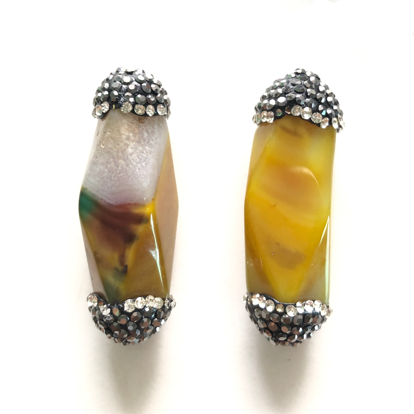 2pcs/lot Rhinestone Paved Yellow Banded Agate Spacers Focal Beads Agate Spacers Focal Beads Charms Beads Beyond