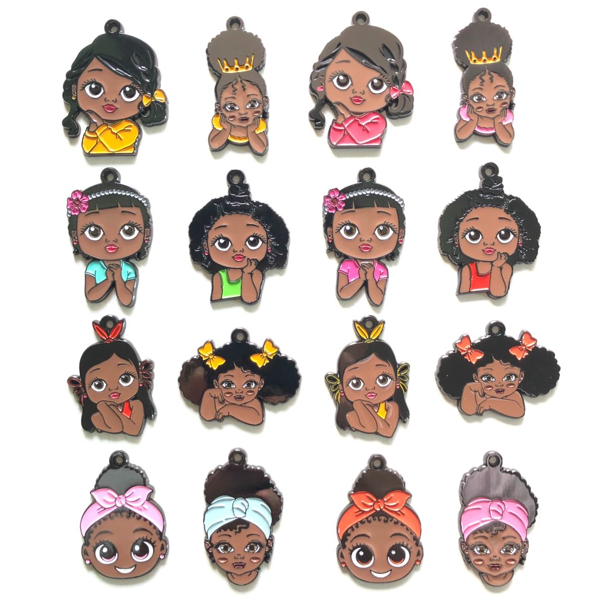 10pcs/lot Cute Black Little Girl Charms Bundle Default Title Enamel Afro Charms On Sale Charms Beads Beyond