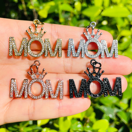 10pcs/lot 32*23.6mm CZ Pave Crown Mom Word Charms Mix Colors CZ Paved Charms Mother's Day Words & Quotes Charms Beads Beyond