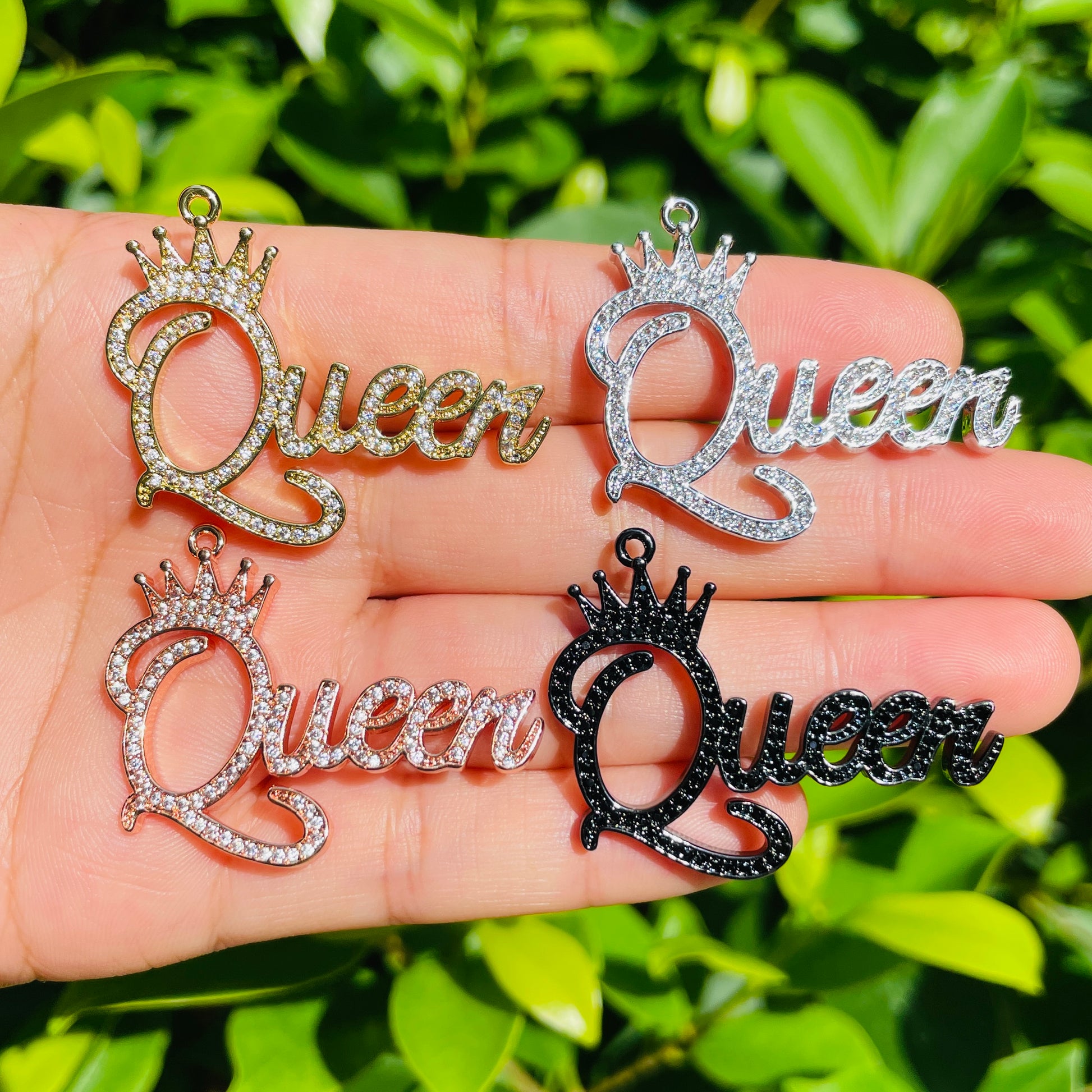 10pcs/lot 39*30mm CZ Paved Crown Queen Word Charms Mix Colors CZ Paved Charms Crowns Queen Charms Words & Quotes Charms Beads Beyond
