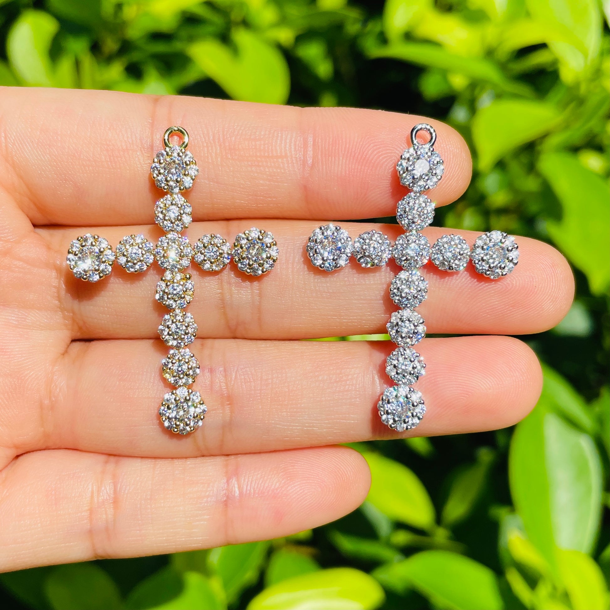 10pcs/lot 40*27mm CZ Paved Cross Charms CZ Paved Charms Crosses Large Sizes Charms Beads Beyond