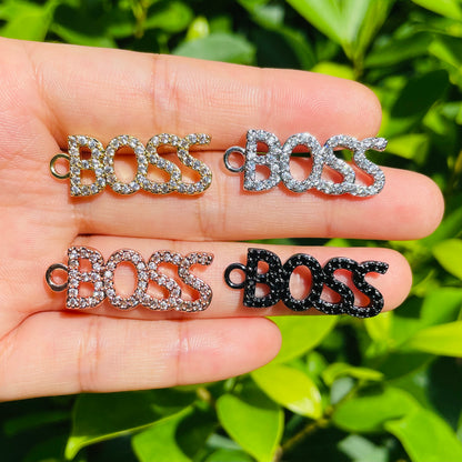 10pcs/lot 30*12mm CZ Paved Boss Charms Mix Colors CZ Paved Charms On Sale Words & Quotes Charms Beads Beyond