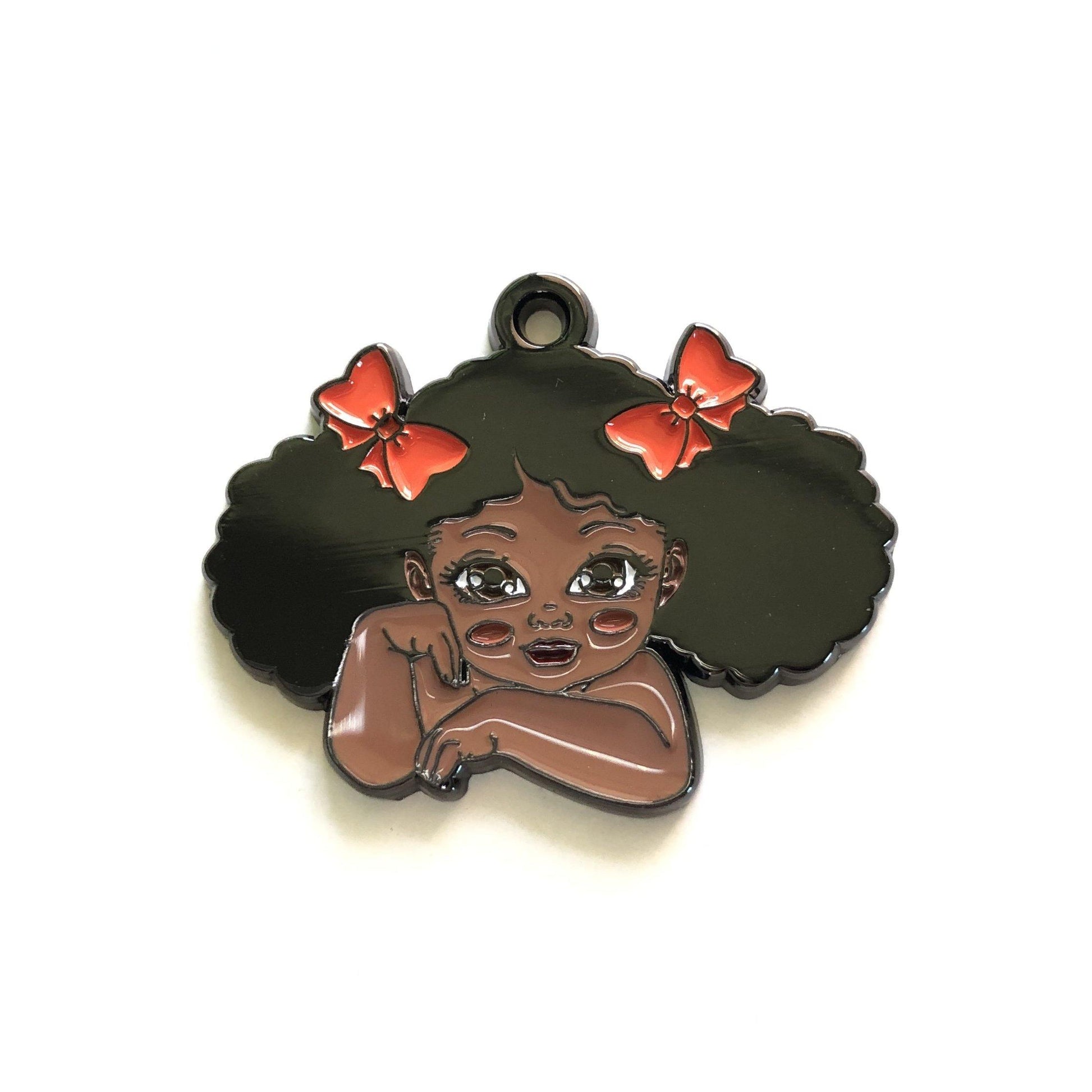 10pcs/lot Cute Little Black Girl Charm Red Enamel Afro Charms On Sale Charms Beads Beyond