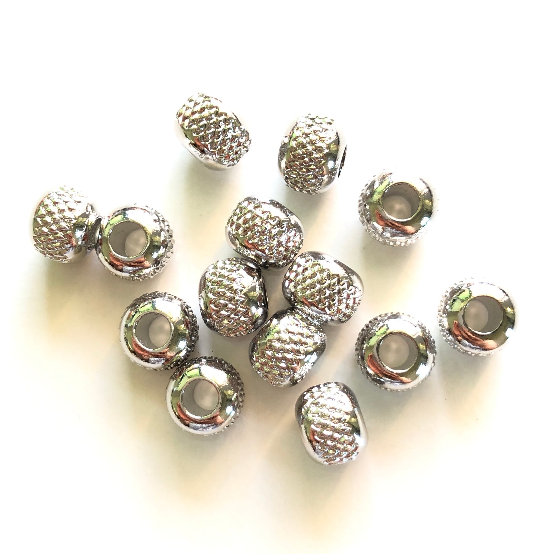 20-50pcs/lot 8.3*6.8mm Pineapple Ball Spacers Silver CZ Paved Spacers Ball Beads Charms Beads Beyond