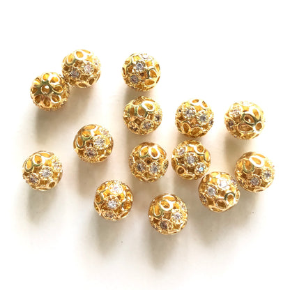 20-50pcs/lot 8mm 10mm Clear CZ Paved Hollow Ball Spacers Gold CZ Paved Spacers 8mm Beads Ball Beads Charms Beads Beyond