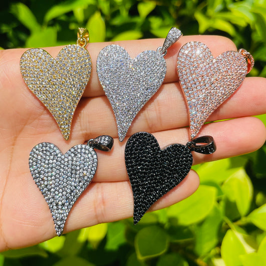 5pcs/lot 40*23.5mm CZ Paved Heart Charms Mix Colors CZ Paved Charms Hearts Large Sizes Charms Beads Beyond
