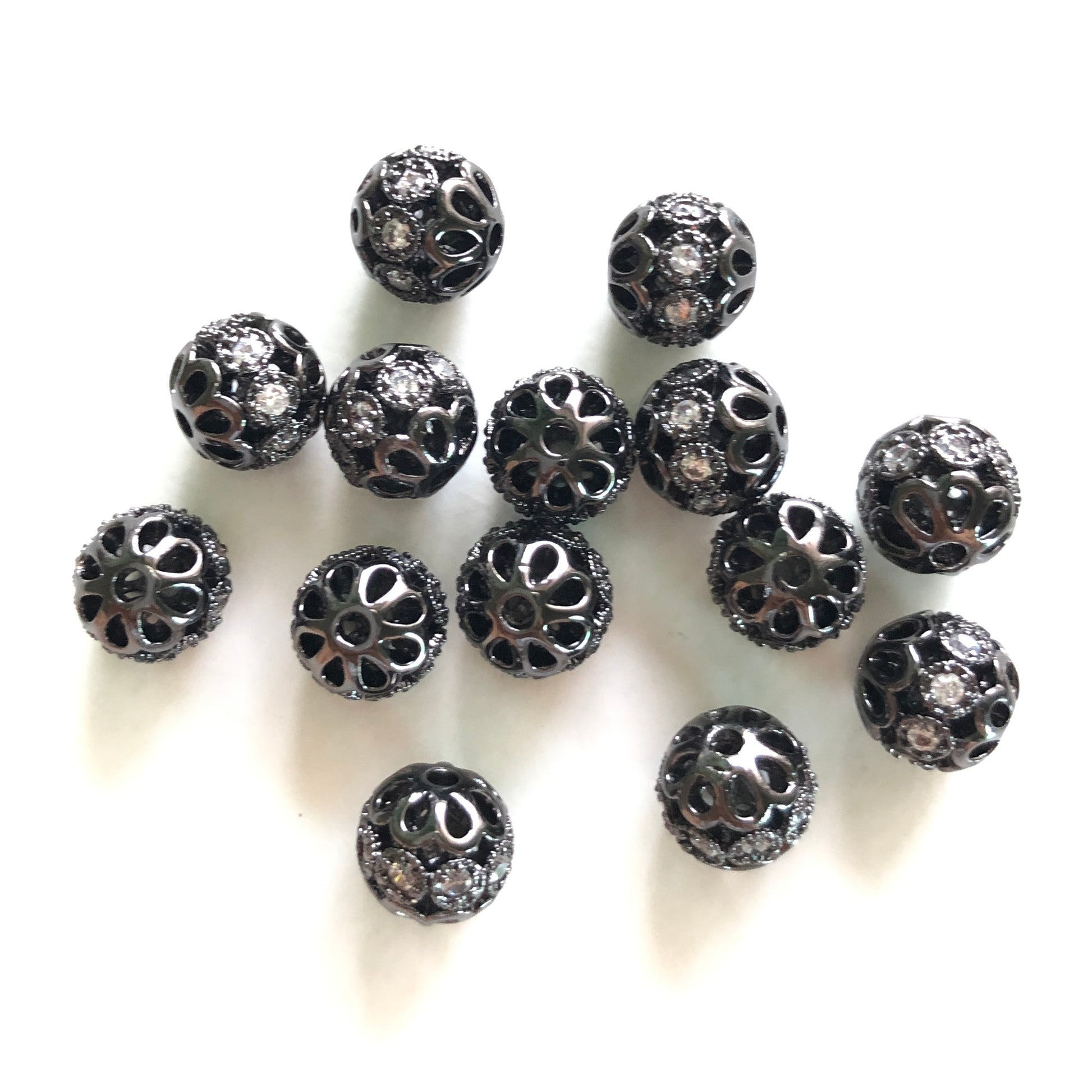 20-50pcs/lot 8mm 10mm Clear CZ Paved Hollow Ball Spacers Black CZ Paved Spacers 8mm Beads Ball Beads Charms Beads Beyond