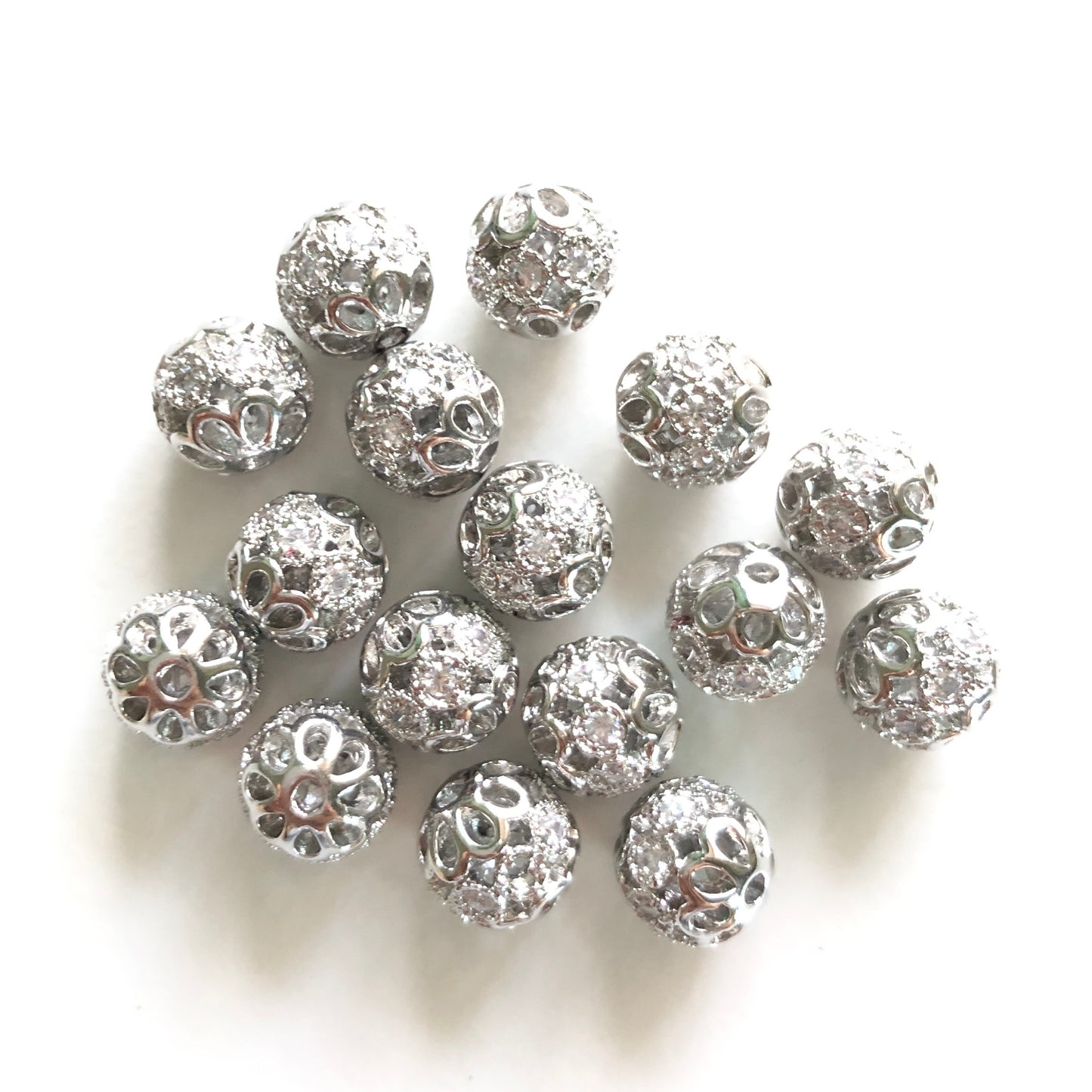 20-50pcs/lot 8mm 10mm Clear CZ Paved Hollow Ball Spacers Silver CZ Paved Spacers 8mm Beads Ball Beads Charms Beads Beyond