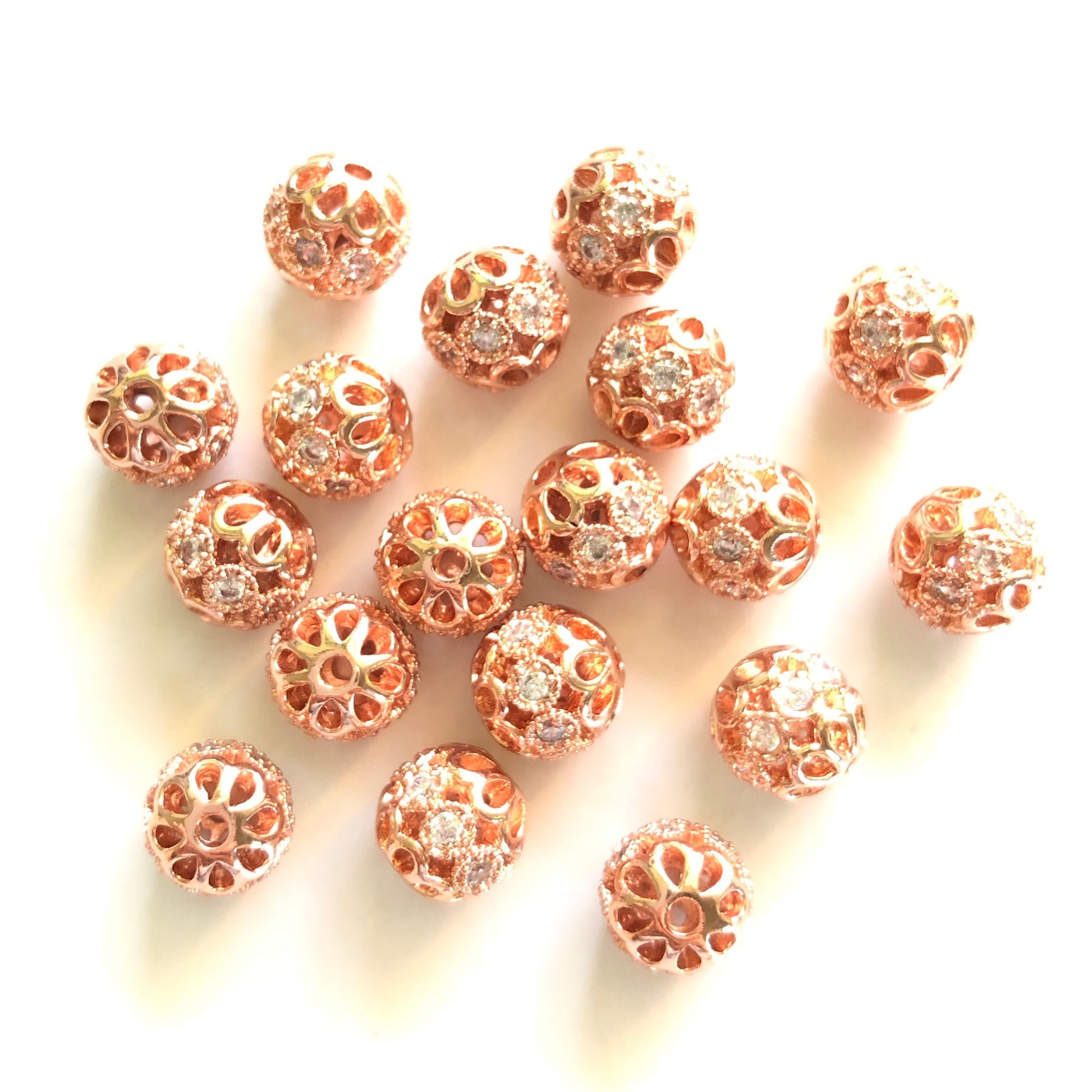 20-50pcs/lot 8mm 10mm Clear CZ Paved Hollow Ball Spacers Rose Gold CZ Paved Spacers 8mm Beads Ball Beads Charms Beads Beyond