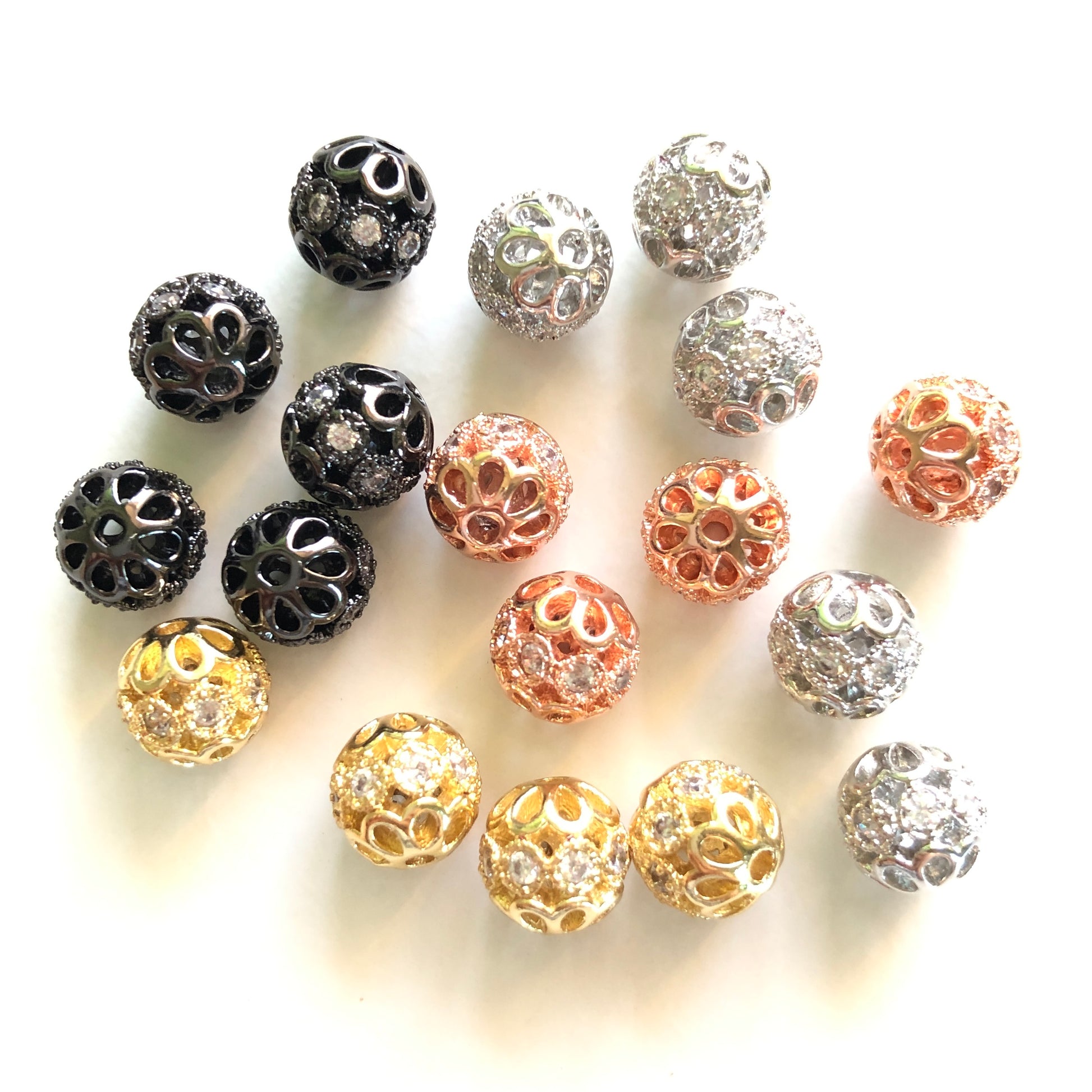 20-50pcs/lot 8mm 10mm Clear CZ Paved Hollow Ball Spacers Mix Colors CZ Paved Spacers 8mm Beads Ball Beads Charms Beads Beyond