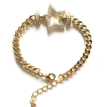 8inch Multicolor CZ Paved Star Chain Bracelets Clear Gold Women Bracelets Charms Beads Beyond