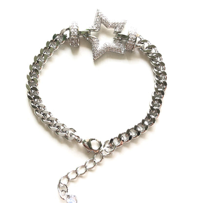 8inch Multicolor CZ Paved Star Chain Bracelets Clear Silver Women Bracelets Charms Beads Beyond