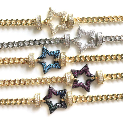 8inch Multicolor CZ Paved Star Chain Bracelets Women Bracelets Charms Beads Beyond