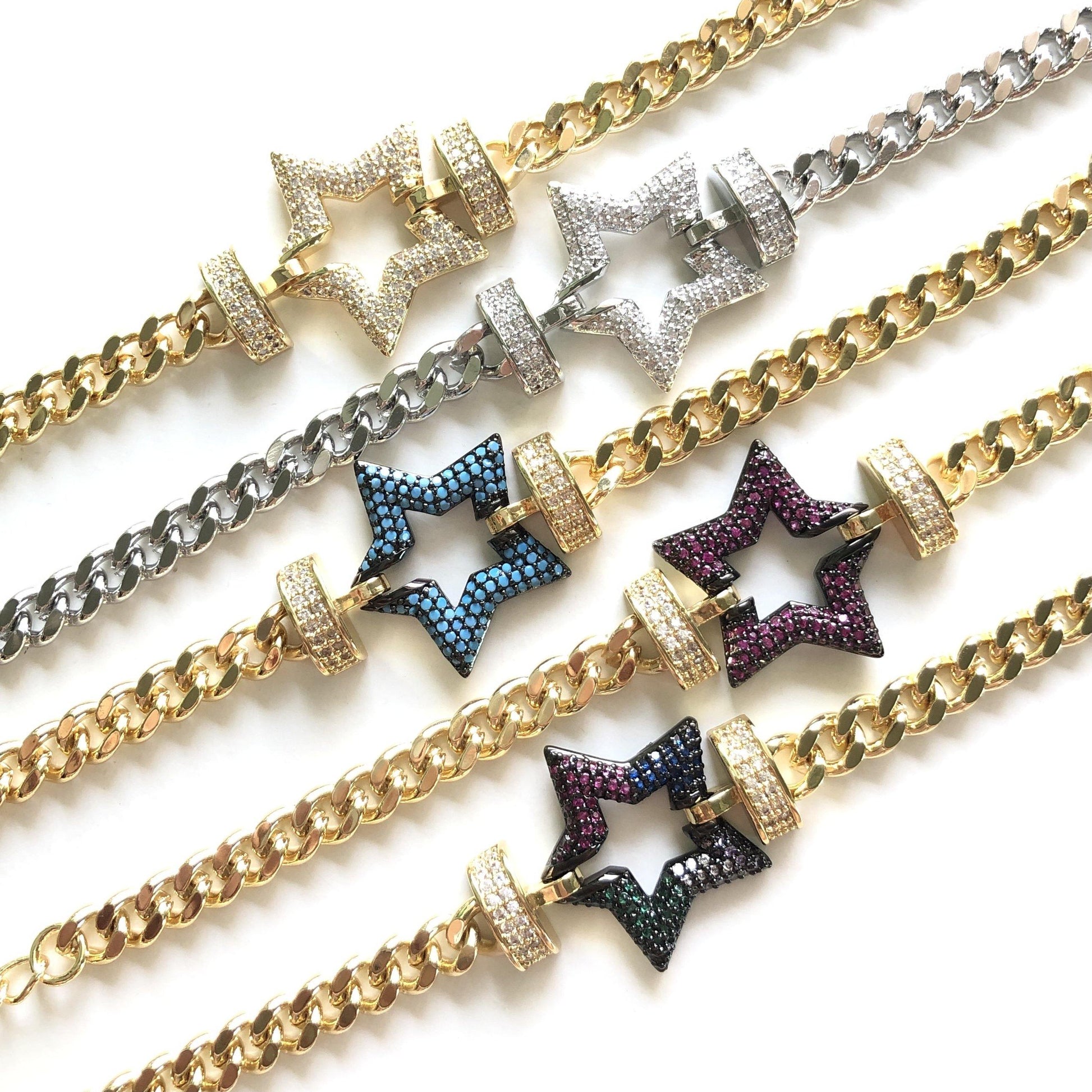 8inch Multicolor CZ Paved Star Chain Bracelets Women Bracelets Charms Beads Beyond