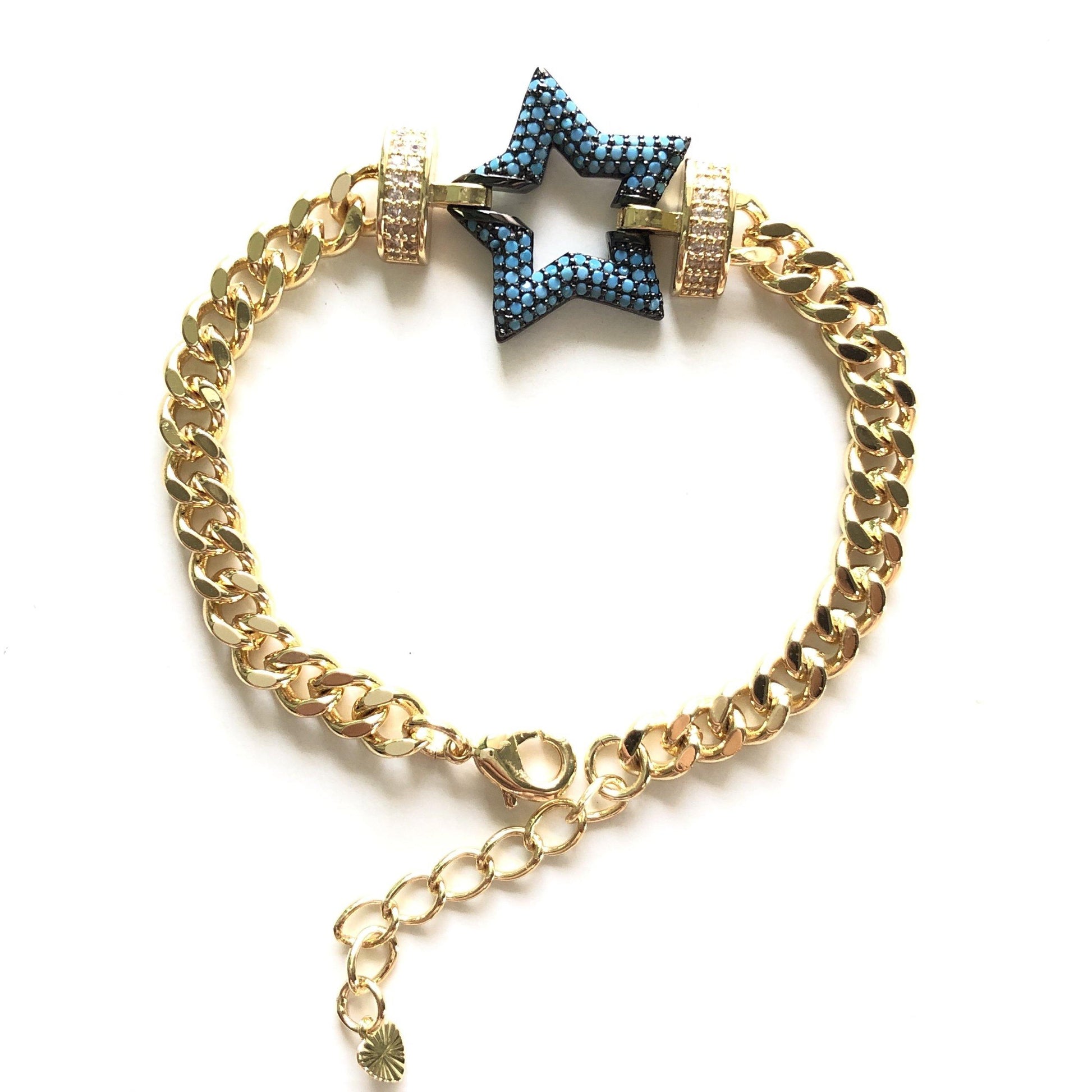 8inch Multicolor CZ Paved Star Chain Bracelets Turquoise Gold Women Bracelets Charms Beads Beyond