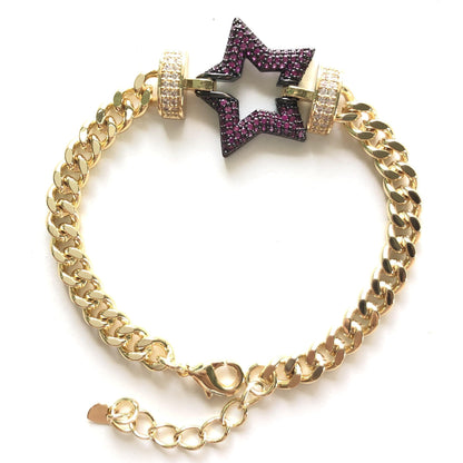 8inch Multicolor CZ Paved Star Chain Bracelets Fuchsia Gold Women Bracelets Charms Beads Beyond