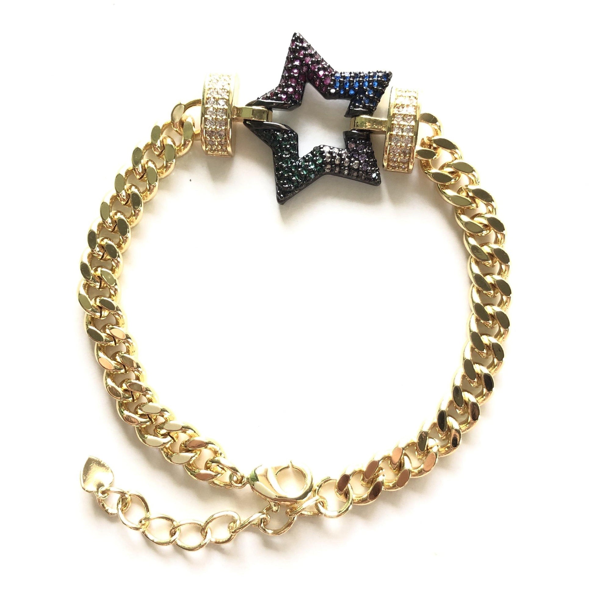 8inch Multicolor CZ Paved Star Chain Bracelets Multicolor Gold Women Bracelets Charms Beads Beyond