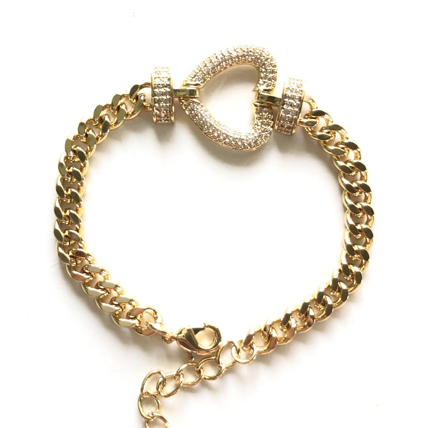 8inch Multicolor CZ Paved Heart Chain Bracelets Clear Gold Women Bracelets Charms Beads Beyond