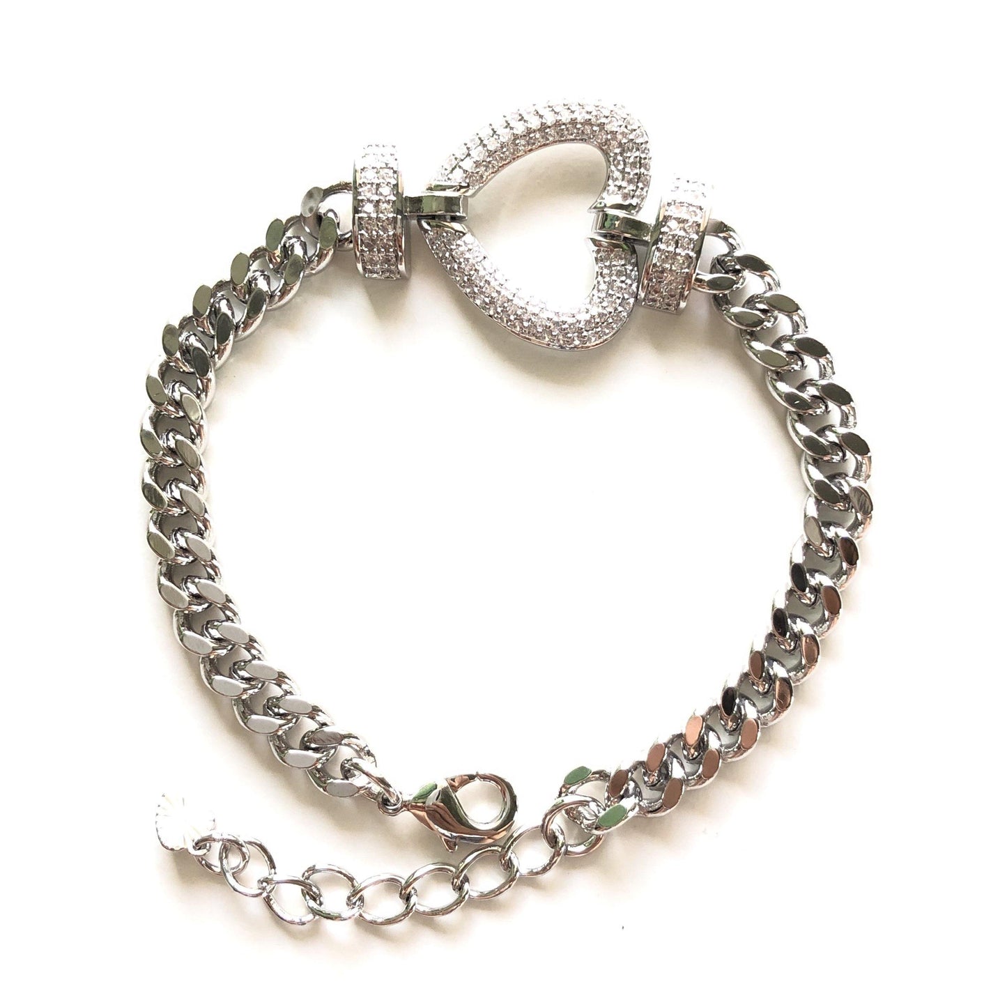 8inch Multicolor CZ Paved Heart Chain Bracelets Clear Silver Women Bracelets Charms Beads Beyond