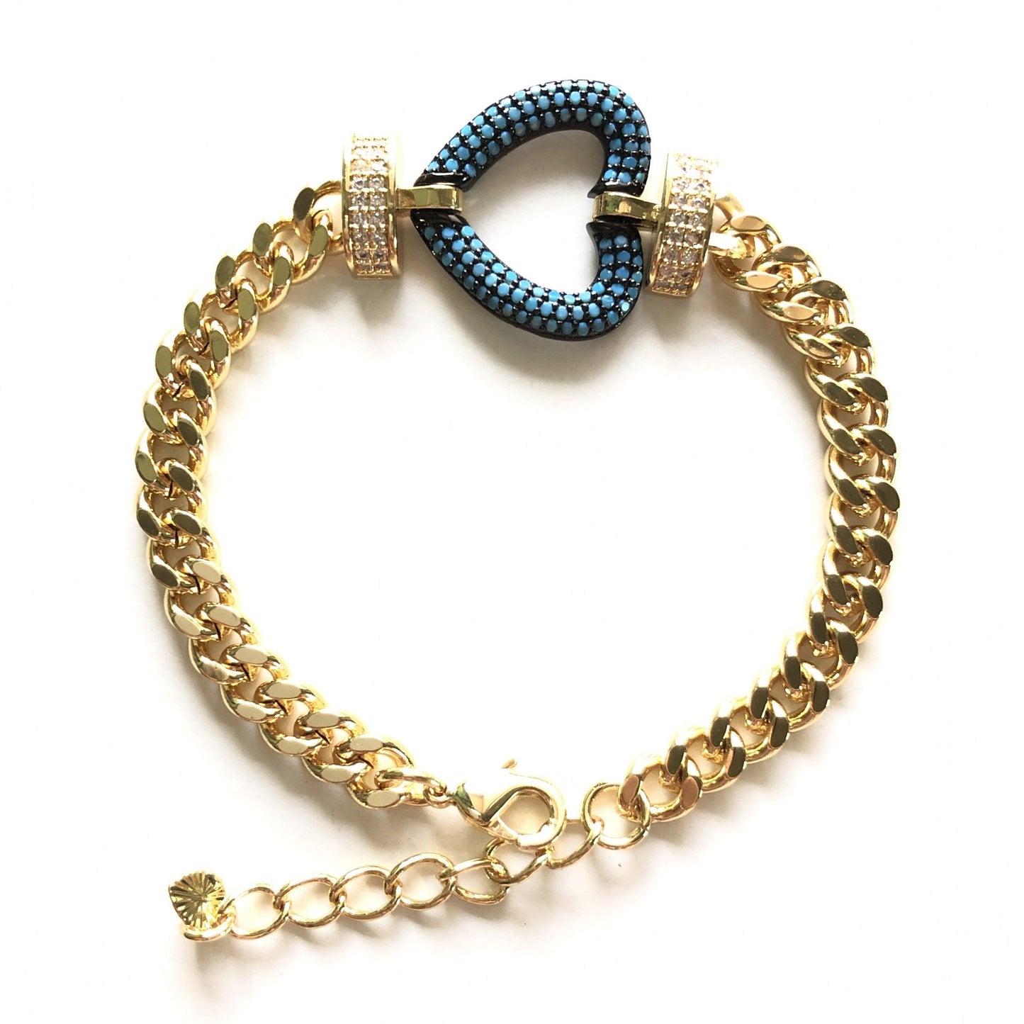 8inch Multicolor CZ Paved Heart Chain Bracelets Turquoise Gold Women Bracelets Charms Beads Beyond
