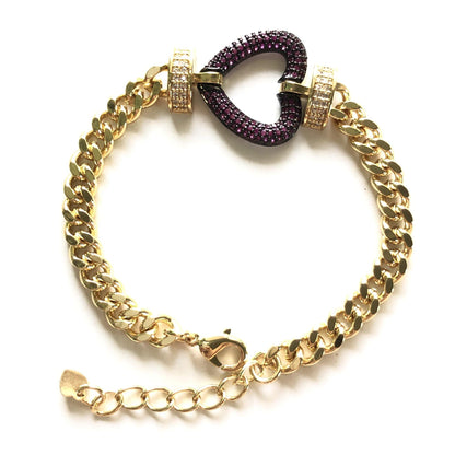 8inch Multicolor CZ Paved Heart Chain Bracelets Fuchsia Gold Women Bracelets Charms Beads Beyond