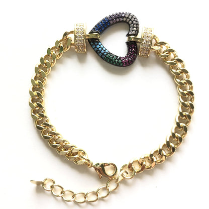 8inch Multicolor CZ Paved Heart Chain Bracelets Multicolor Gold Women Bracelets Charms Beads Beyond