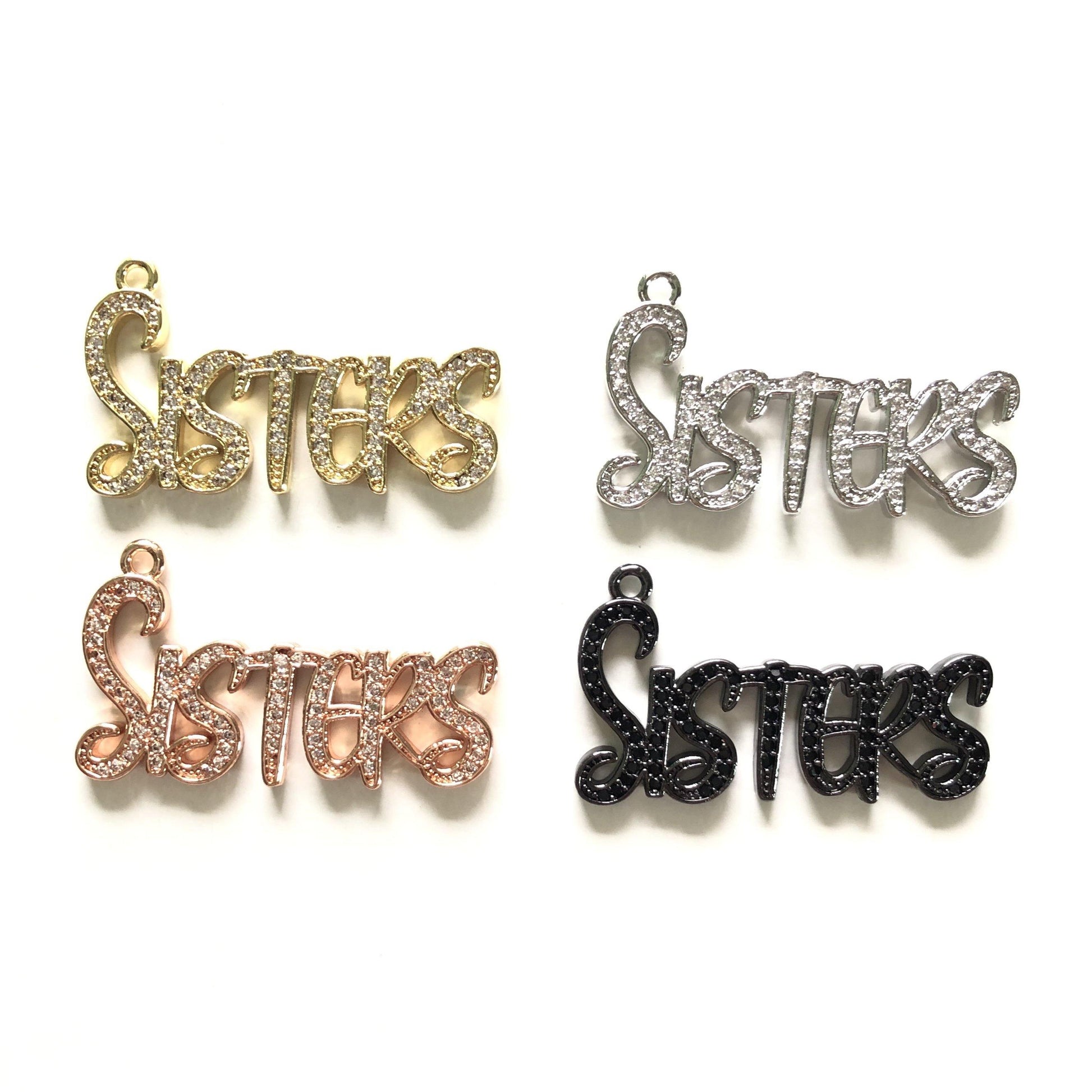 10pcs/lot 34.5*20mm CZ Paved Sisters Charms CZ Paved Charms Words & Quotes Charms Beads Beyond