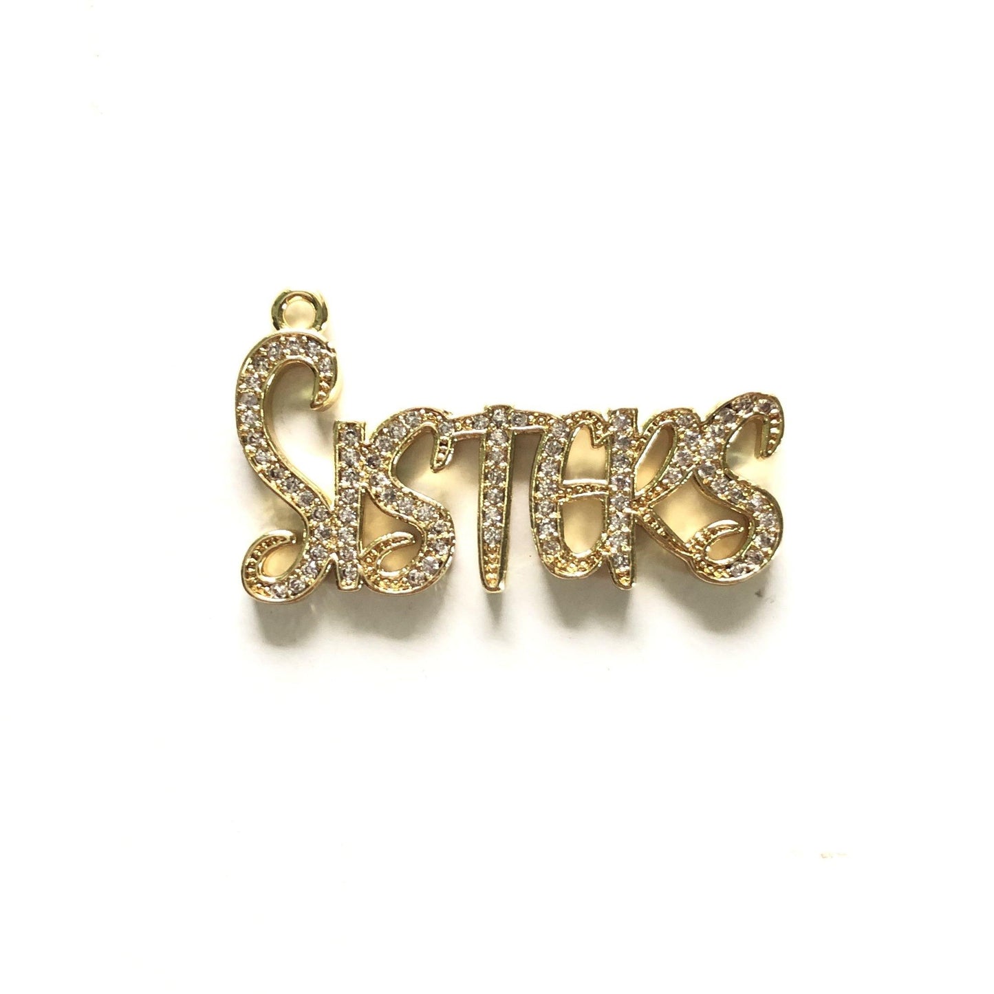 10pcs/lot 34.5*20mm CZ Paved Sisters Charms Gold CZ Paved Charms Words & Quotes Charms Beads Beyond