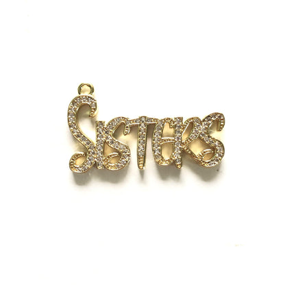 10pcs/lot 34.5*20mm CZ Paved Sisters Charms Gold CZ Paved Charms Words & Quotes Charms Beads Beyond