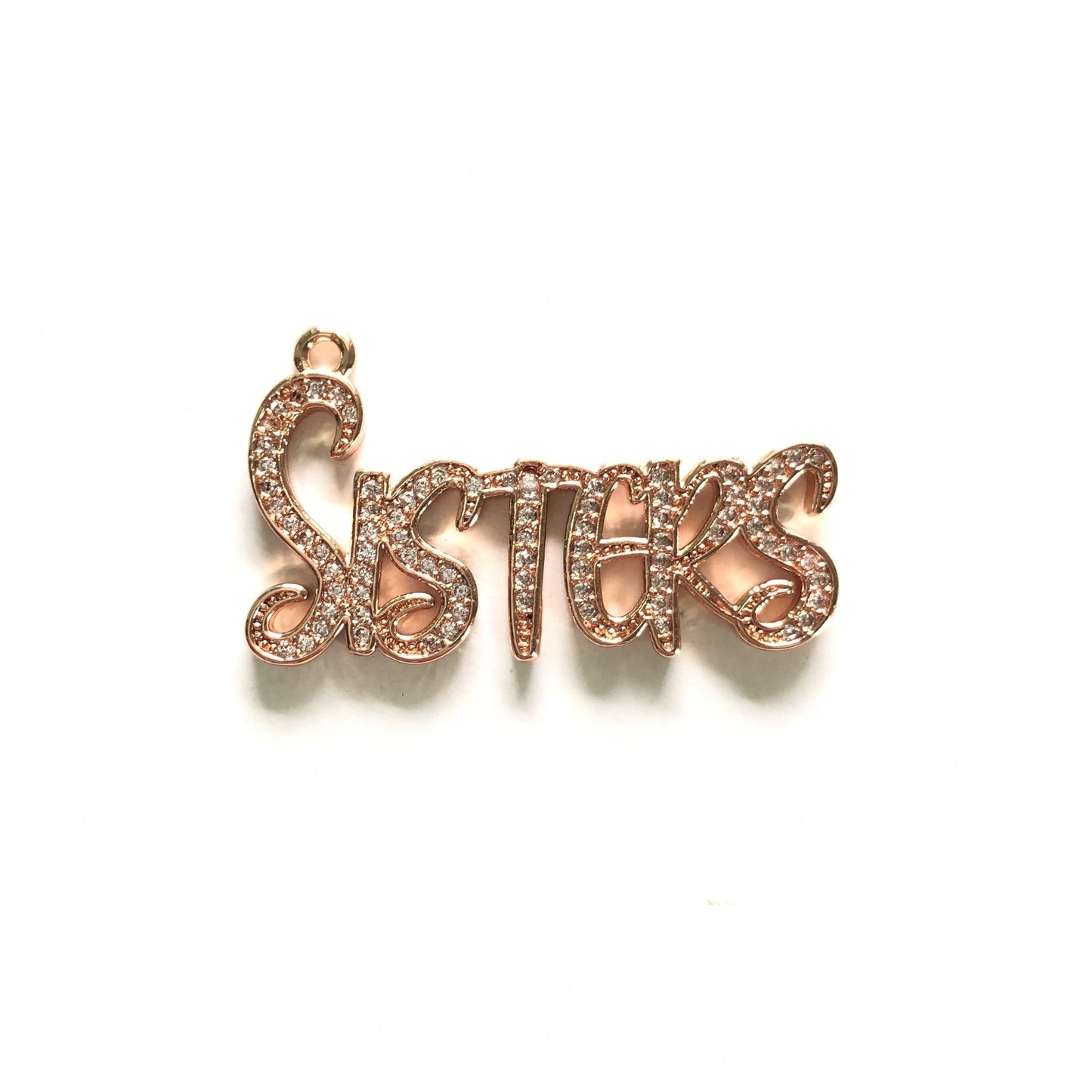 10pcs/lot 34.5*20mm CZ Paved Sisters Charms Rose Gold CZ Paved Charms Words & Quotes Charms Beads Beyond
