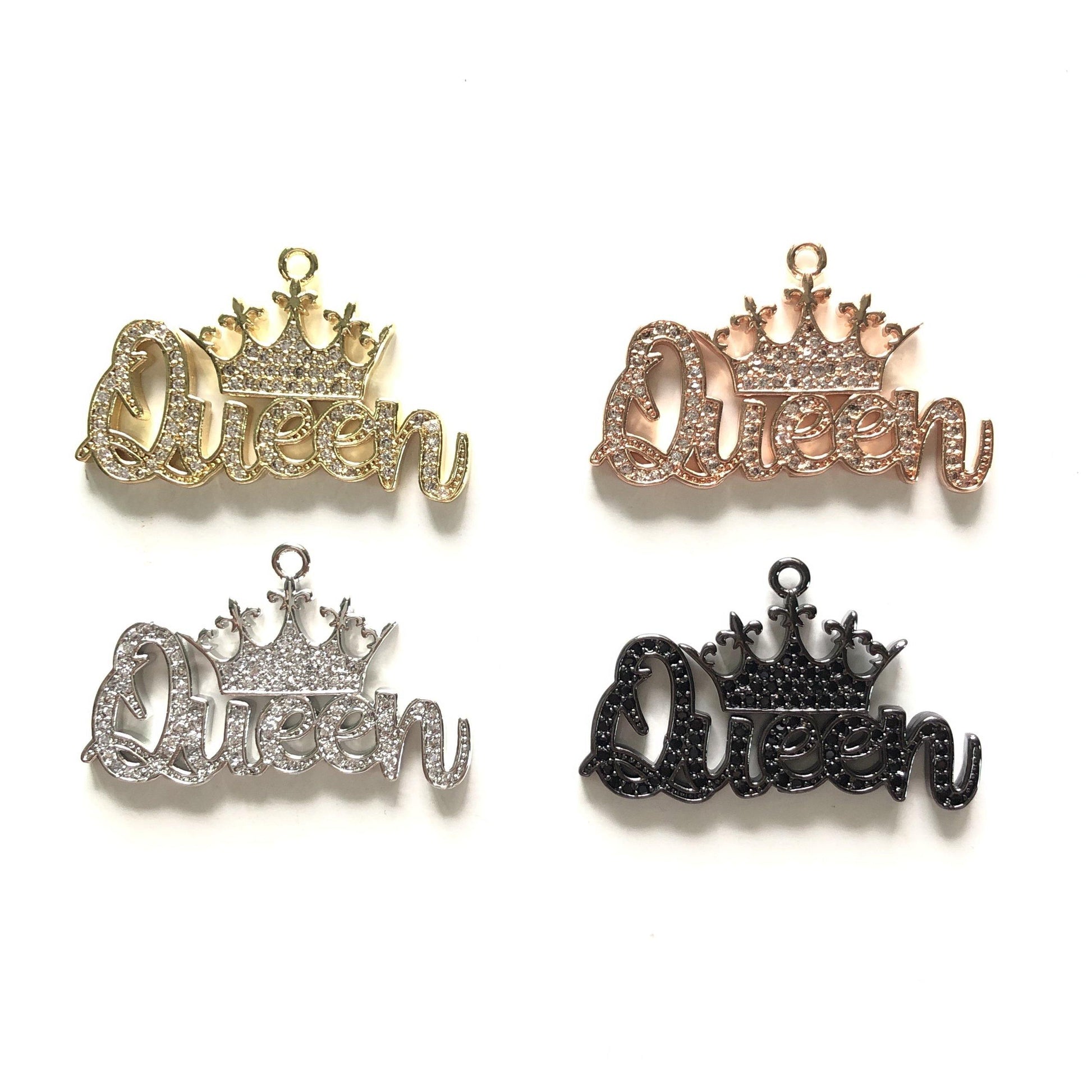 10pcs/lot 33.5*21mm CZ Paved Crown Queen Charms CZ Paved Charms Crowns Queen Charms Words & Quotes Charms Beads Beyond