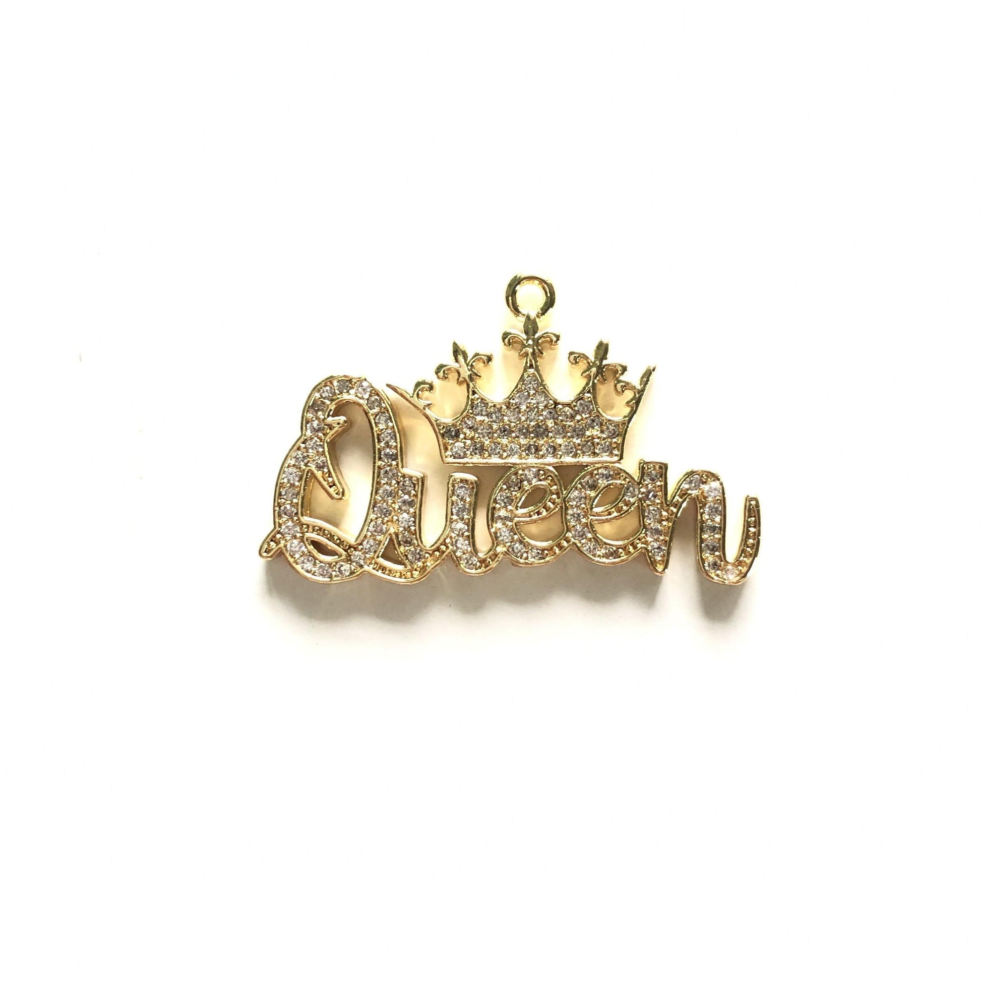 10pcs/lot 33.5*21mm CZ Paved Crown Queen Charms Gold CZ Paved Charms Crowns Queen Charms Words & Quotes Charms Beads Beyond