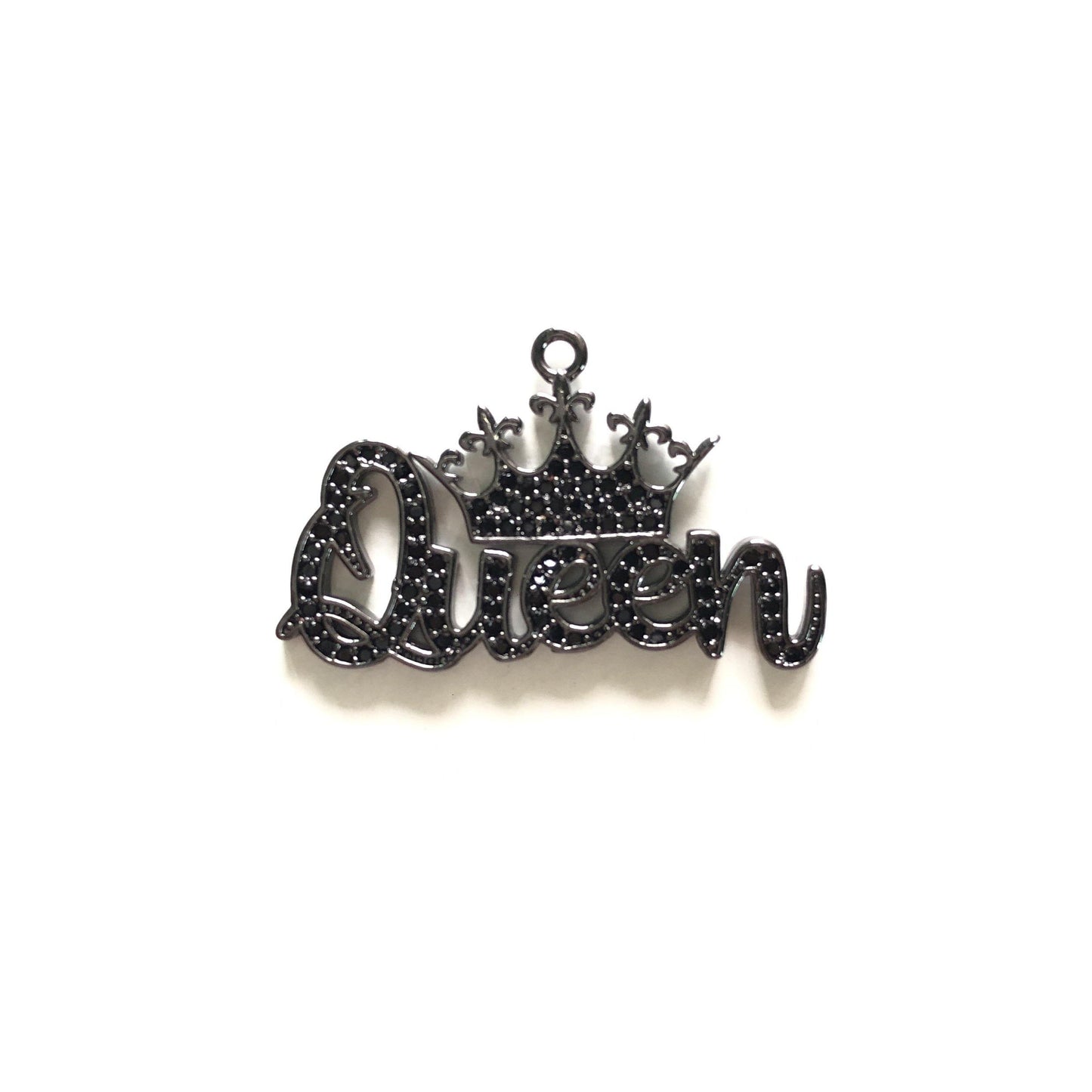 10pcs/lot 33.5*21mm CZ Paved Crown Queen Charms Black on Black CZ Paved Charms Crowns Queen Charms Words & Quotes Charms Beads Beyond