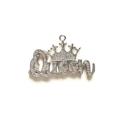 10pcs/lot 33.5*21mm CZ Paved Crown Queen Charms Silver CZ Paved Charms Crowns Queen Charms Words & Quotes Charms Beads Beyond