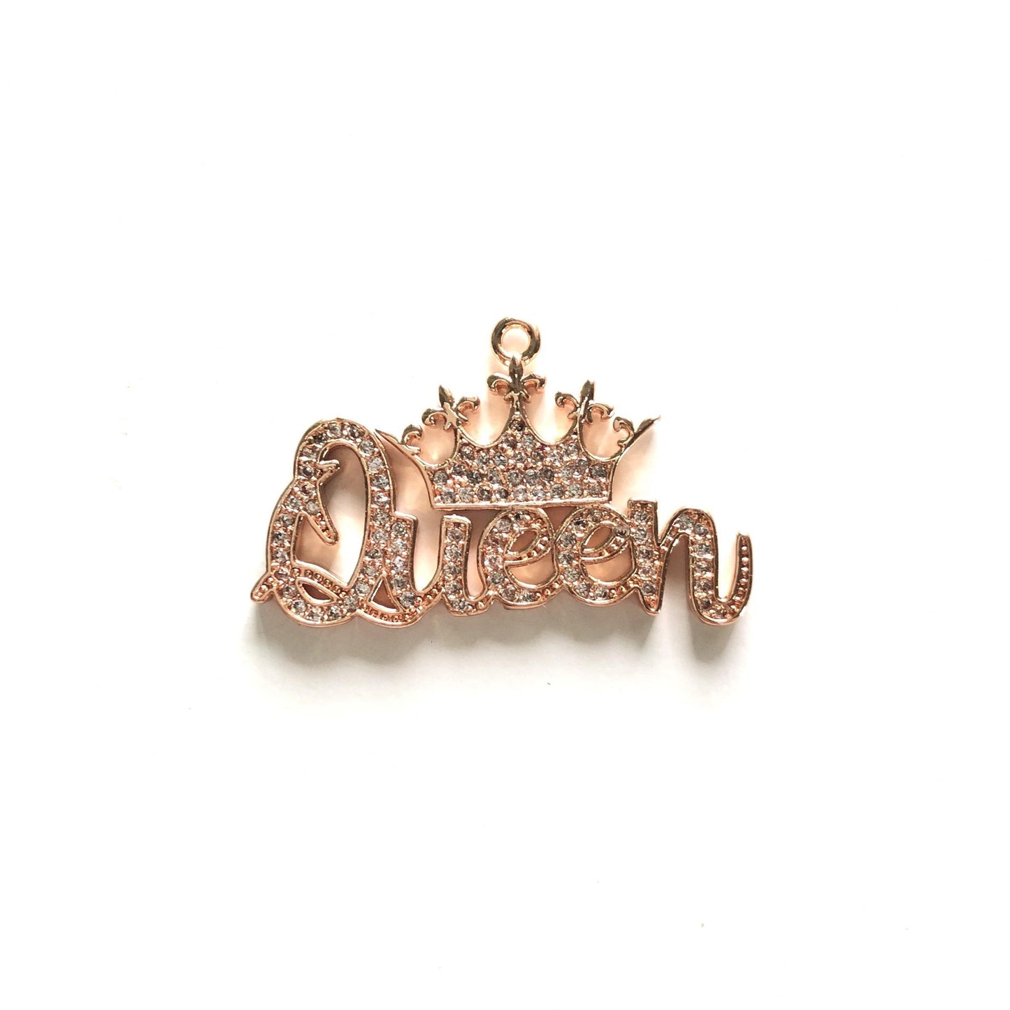 10pcs/lot 33.5*21mm CZ Paved Crown Queen Charms Rose Gold CZ Paved Charms Crowns Queen Charms Words & Quotes Charms Beads Beyond
